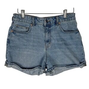 HM Womens High Waist Denim Shorts Light Wash Blue Cotton Size 8 Rolled Cuff